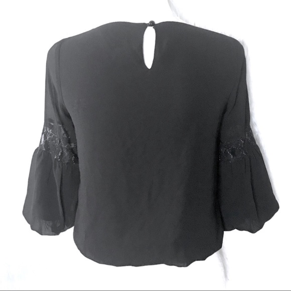 💎 BCX 3/4 bell gold lace chiffon crop blouse - Picture 6 of 8